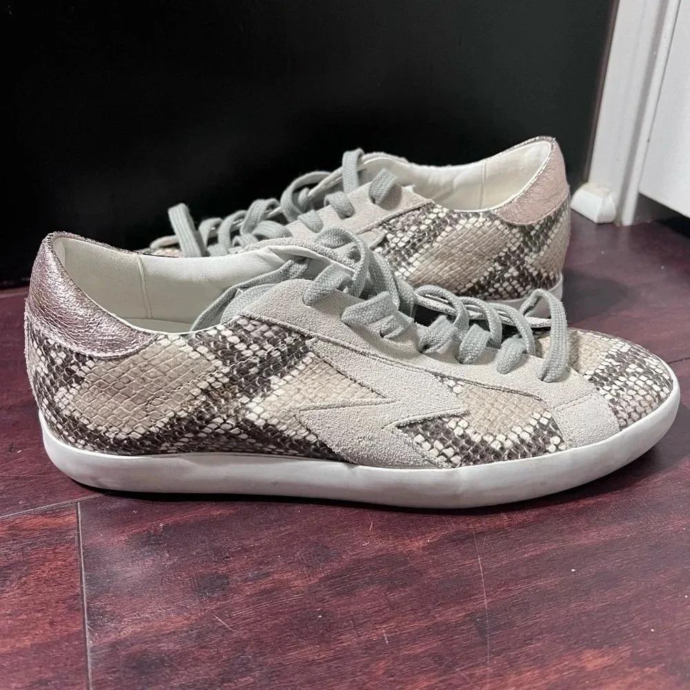 Sam Edelman Snakeskin/Tan Suede Low Top Shoe SZ 7 Women Lace Up Walking Casual